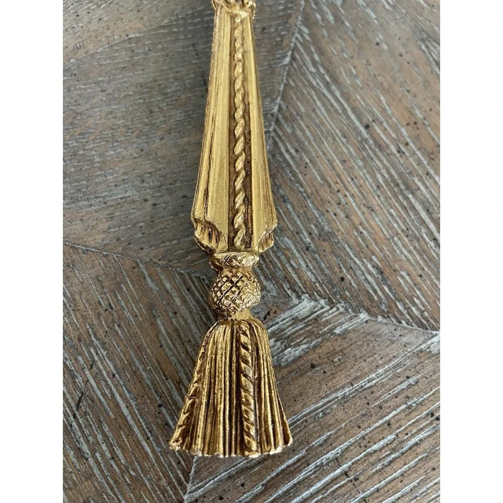 Vtg Matson Stylebuilt Hand Held Mirror 24 k Gold Tea Rose and Rope Tassel Design
